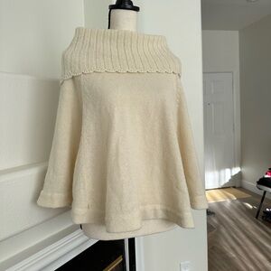 DITA Cream Off-Shoulder Knit Poncho Sweater Shawl